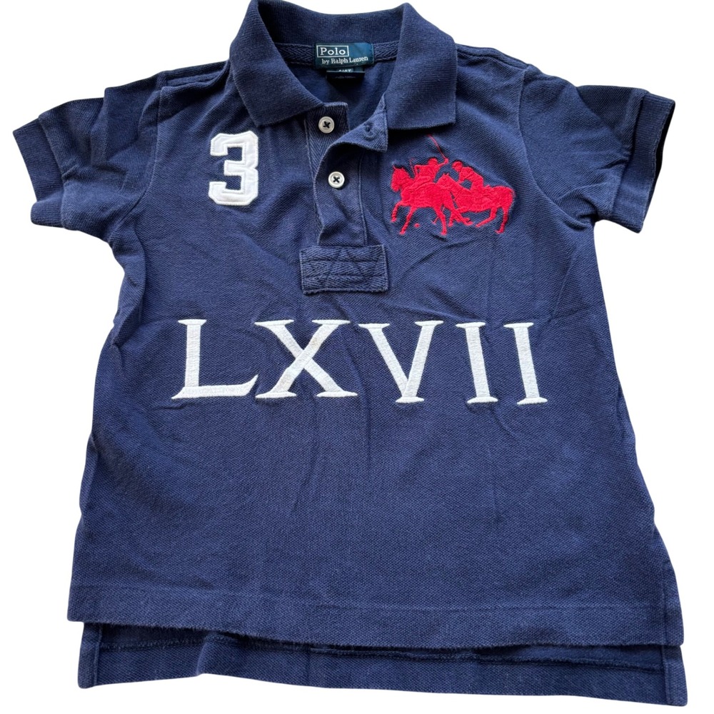 Polo Ralph Lauren Shirt 4T Navy Blue Big Pony 3 Embroidered Preppy Vintage